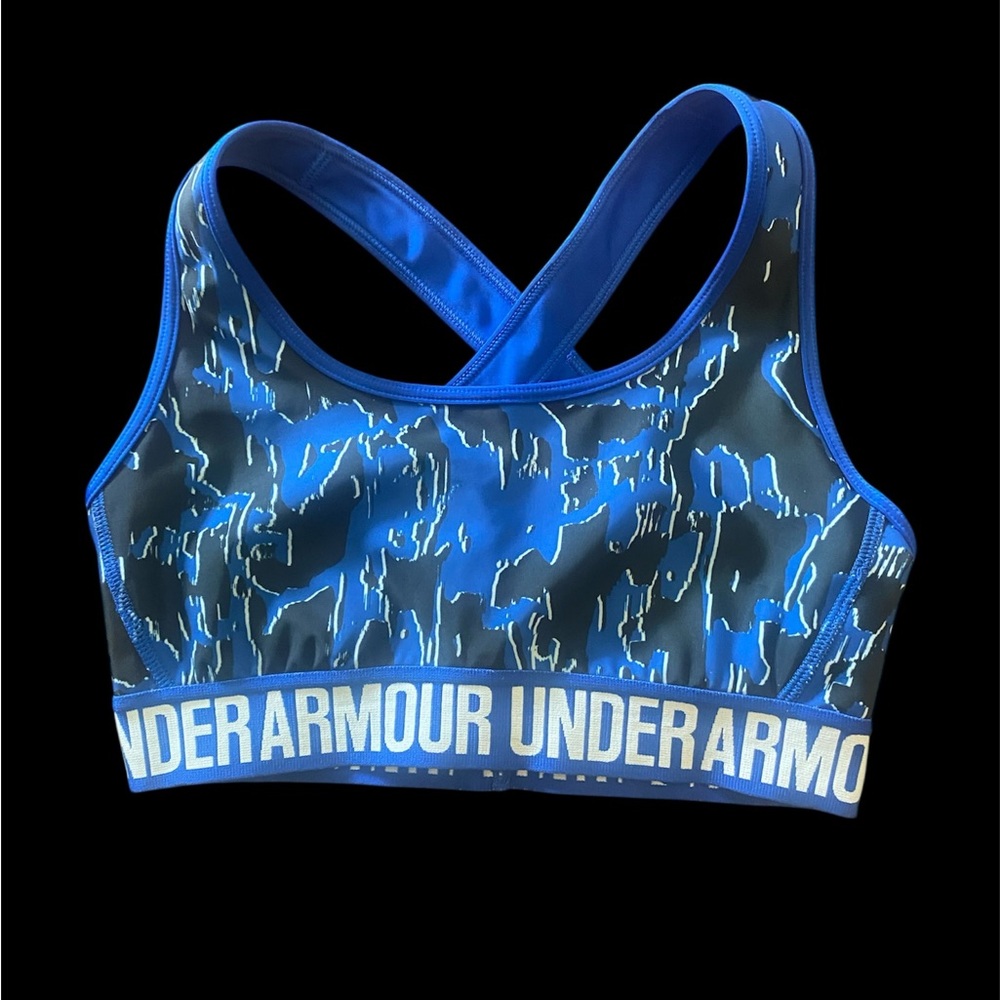 Under Armour women's blue and black camo crisscross sports bra size small gym